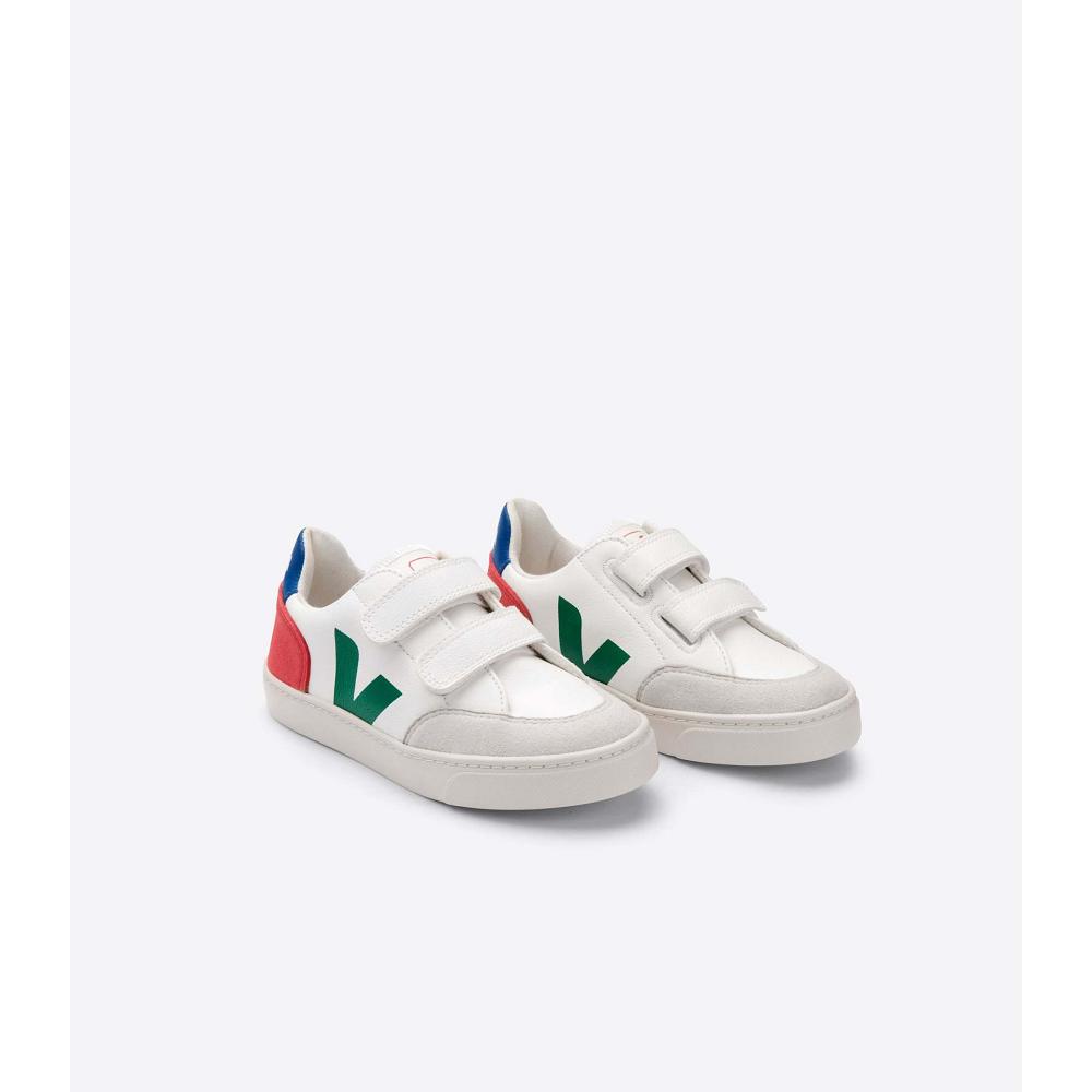 Kids' Veja V-12 LEATHER Shoes White/Green | SG 752GSO